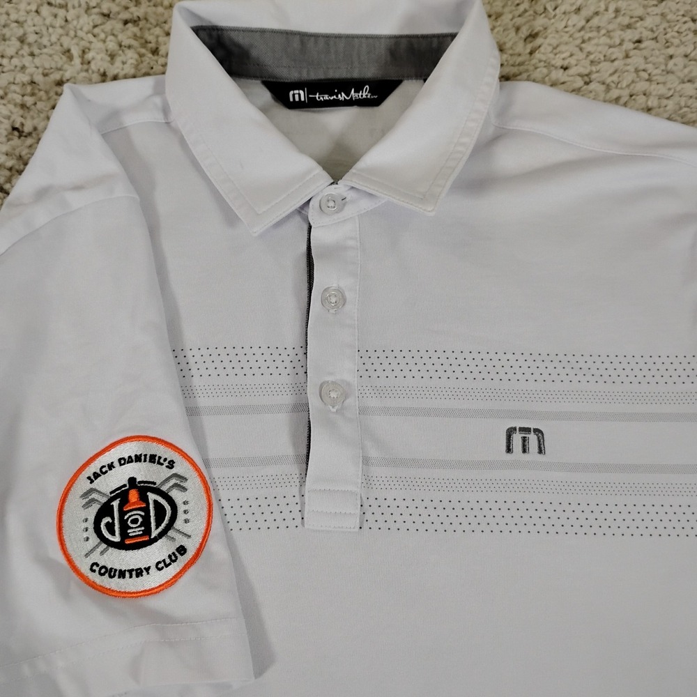 Travis Mathew Shirt Mens M White Polo Jack Daniels Golf Country Club Whiskey